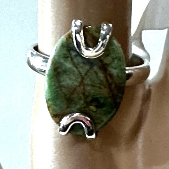 Natural Turkish Rainforest Chrysocolla 925 solid Sterling Silver Ring  size 8 - Picture 1 of 4